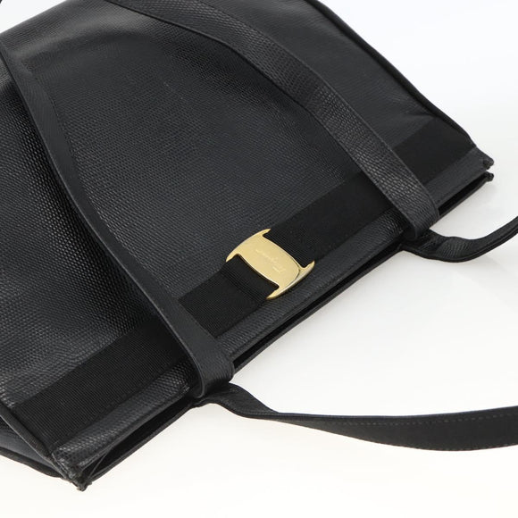 Salvatore Ferragamo Vala Tote Bag Leather Black Gold Auth gh1943
