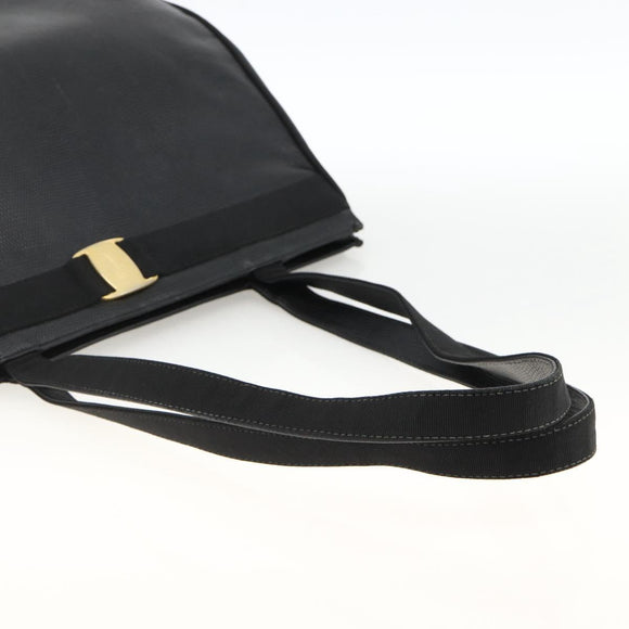 Salvatore Ferragamo Vala Tote Bag Leather Black Gold Auth gh1943