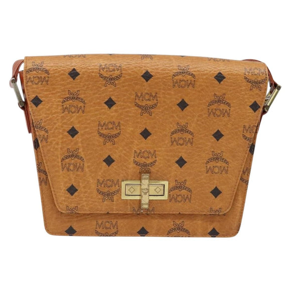 MCM Vicetos Logogram Shoulder Bag PVC Leather Brown Gold Auth gh1946