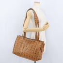 MCM Vicetos Logogram Tote Bag PVC Leather Brown Gold Auth gh1947-22
