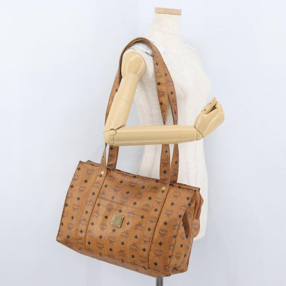 MCM Vicetos Logogram Tote Bag PVC Leather Brown Gold Auth gh1947