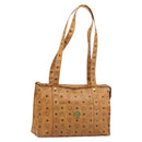 MCM Logogram Vicetos Tote Bag PVC Brown Gold Auth gh1948-1