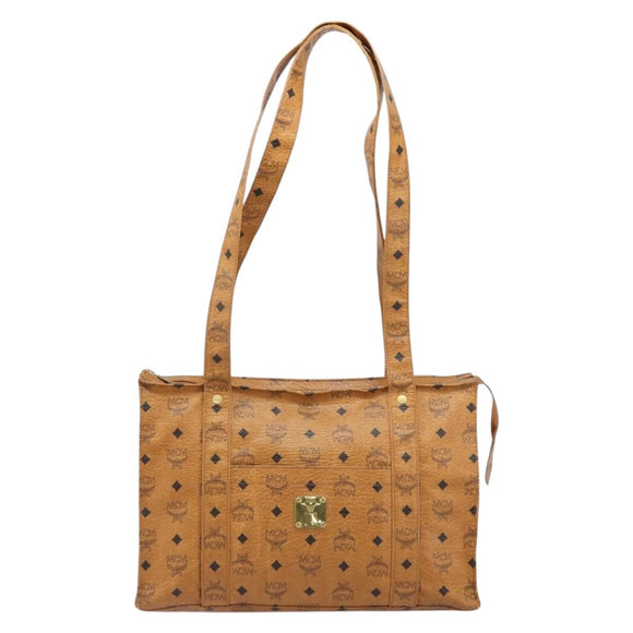 MCM Logogram Vicetos Tote Bag PVC Brown Gold Auth gh1948