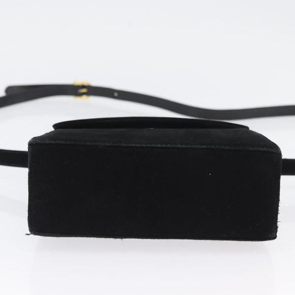 Salvatore Ferragamo Vala Hand Bag Suede 2way Black Gold Auth gh1949