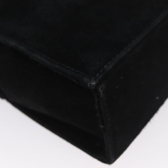 Salvatore Ferragamo Vala Hand Bag Suede 2way Black Gold Auth gh1949