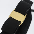 Salvatore Ferragamo Vala Hand Bag Suede 2way Black Gold Auth gh1949-20