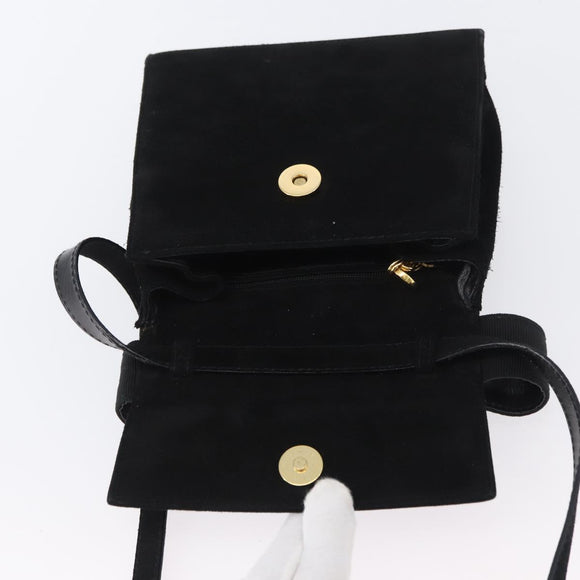 Salvatore Ferragamo Vala Hand Bag Suede 2way Black Gold Auth gh1949