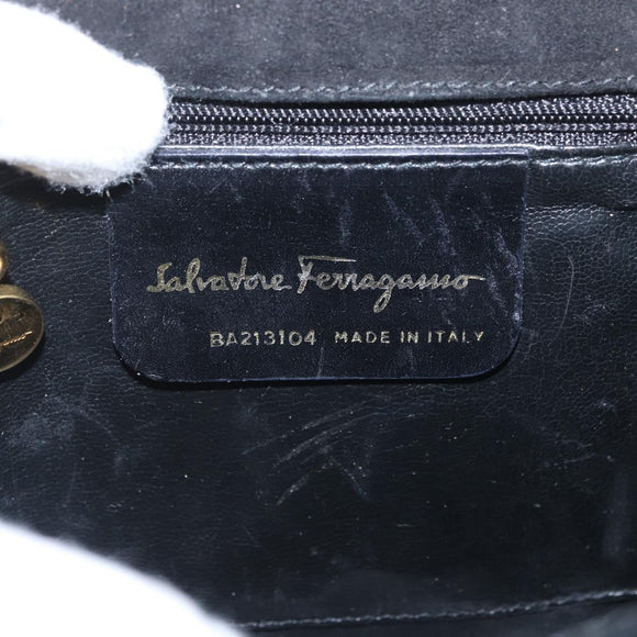 Salvatore Ferragamo Vala Hand Bag Suede 2way Black Gold Auth gh1949