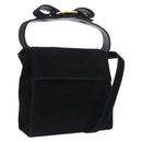 Salvatore Ferragamo Vala Hand Bag Suede 2way Black Gold Auth gh1949-1