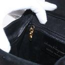 Salvatore Ferragamo Vala Hand Bag Suede 2way Black Gold Auth gh1949-23