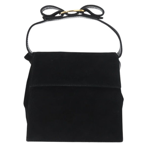 Salvatore Ferragamo Vala Hand Bag Suede 2way Black Gold Auth gh1949