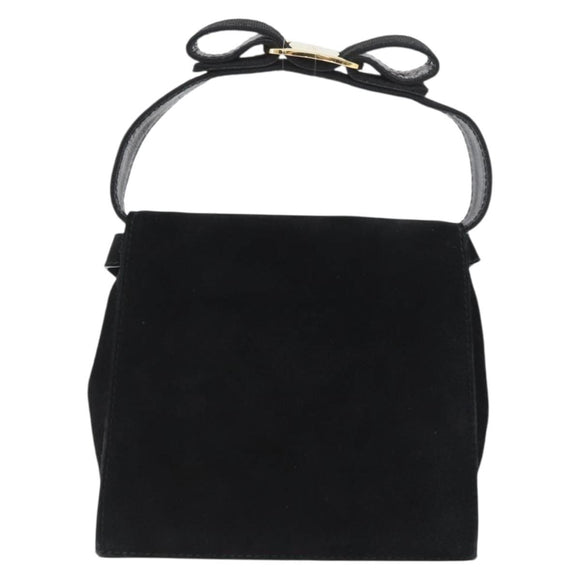 Salvatore Ferragamo Vala Hand Bag Suede 2way Black Gold Auth gh1949