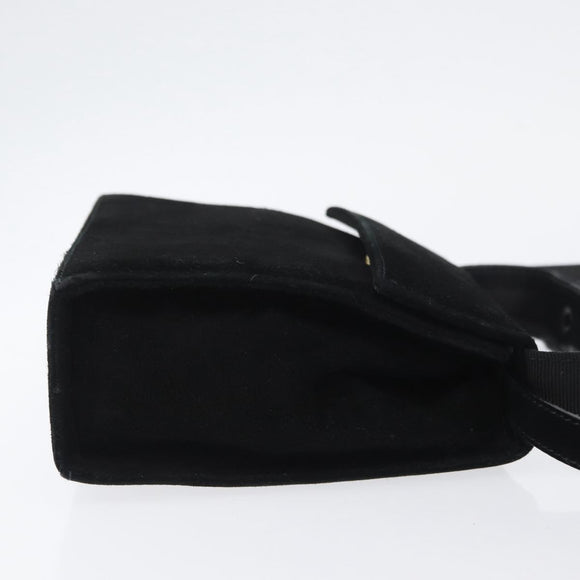 Salvatore Ferragamo Vala Hand Bag Suede 2way Black Gold Auth gh1949
