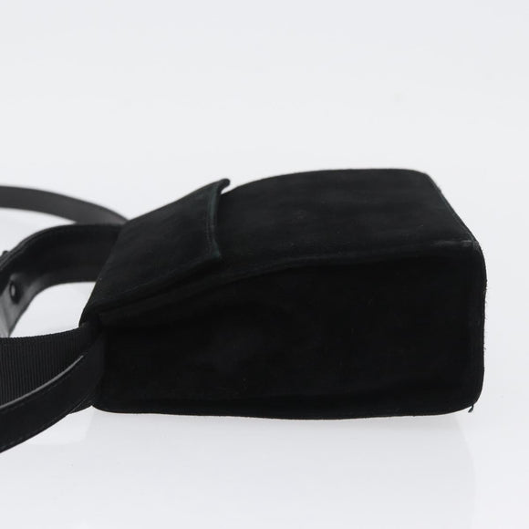 Salvatore Ferragamo Vala Hand Bag Suede 2way Black Gold Auth gh1949