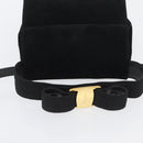 Salvatore Ferragamo Vala Hand Bag Suede 2way Black Gold Auth gh1949-6