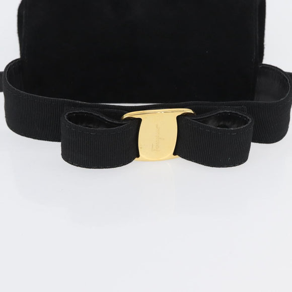 Salvatore Ferragamo Vala Hand Bag Suede 2way Black Gold Auth gh1949