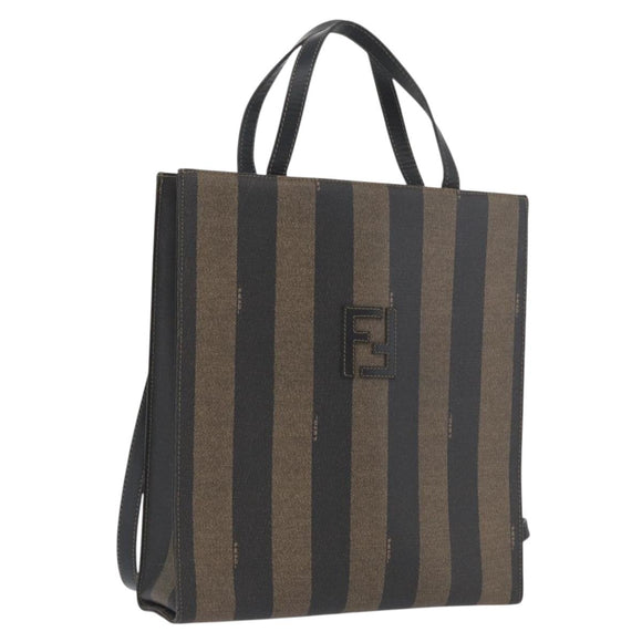 FENDI Pecan Canvas Hand Bag PVC 2way Black Brown Auth gh1950A