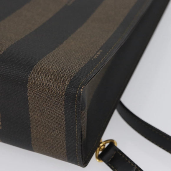 FENDI Pecan Canvas Hand Bag PVC 2way Black Brown Auth gh1950A