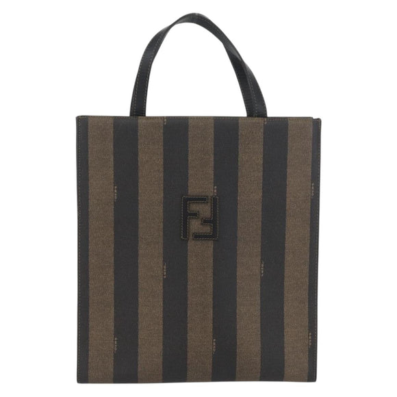 FENDI Pecan Canvas Hand Bag PVC 2way Black Brown Auth gh1950A