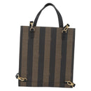 FENDI Pecan Canvas Hand Bag PVC 2way Black Brown Auth gh1950A-2