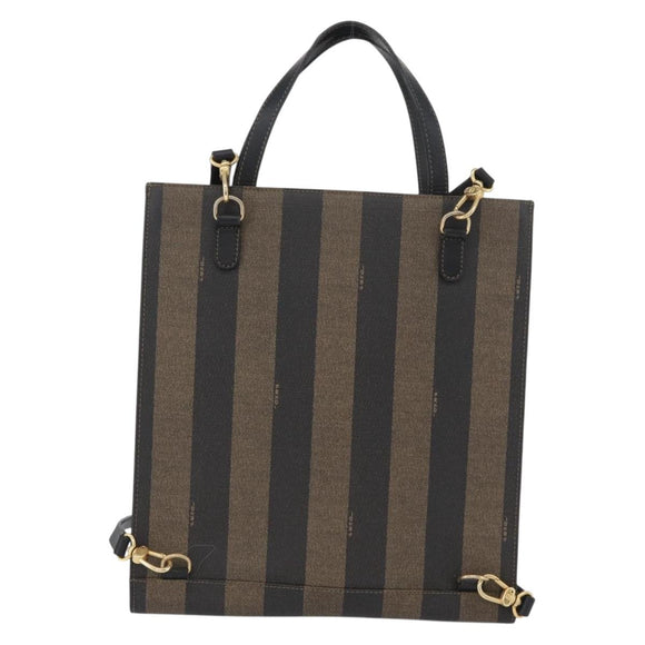 FENDI Pecan Canvas Hand Bag PVC 2way Black Brown Auth gh1950A