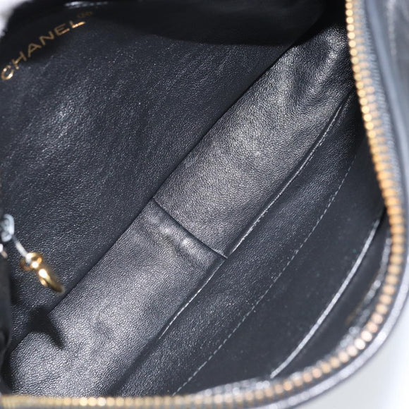 CHANEL Matelasse Shoulder Bag Lamb Skin Black Gold CC Auth gh1958