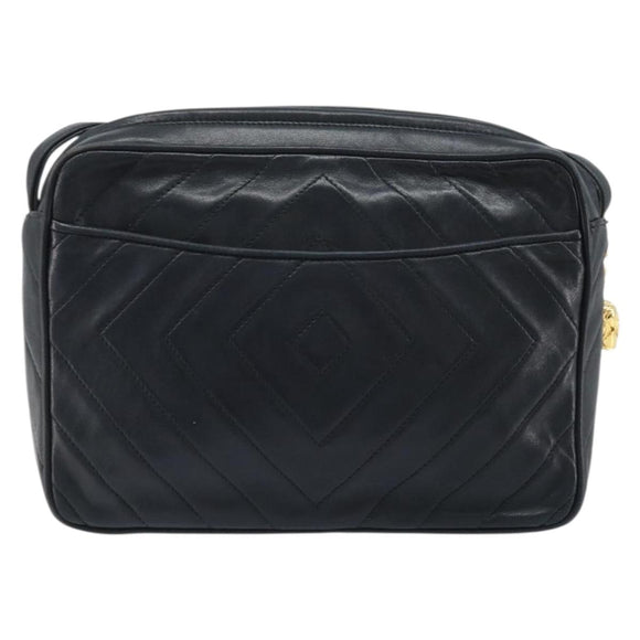 CHANEL Matelasse Shoulder Bag Lamb Skin Black Gold CC Auth gh1958