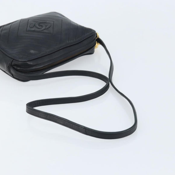 CHANEL Matelasse Shoulder Bag Lamb Skin Black Gold CC Auth gh1958