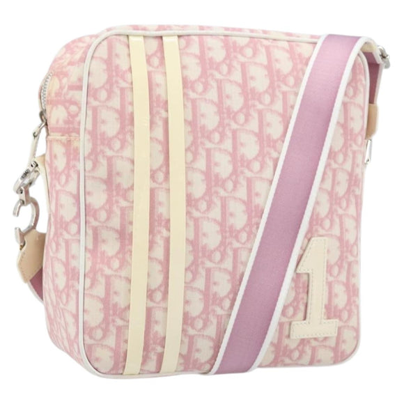 Christian Dior Trotter Canvas Shoulder Bag PVC Pink Silver Auth gh1960