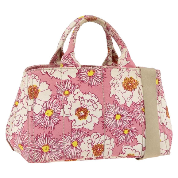 PRADA Canapa M Hand Bag Canvas 2way Pink Gold Auth gh1965
