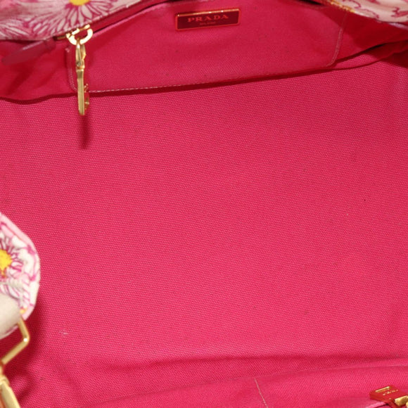 PRADA Canapa M Hand Bag Canvas 2way Pink Gold Auth gh1965