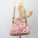 PRADA Canapa M Hand Bag Canvas 2way Pink Gold Auth gh1965-26