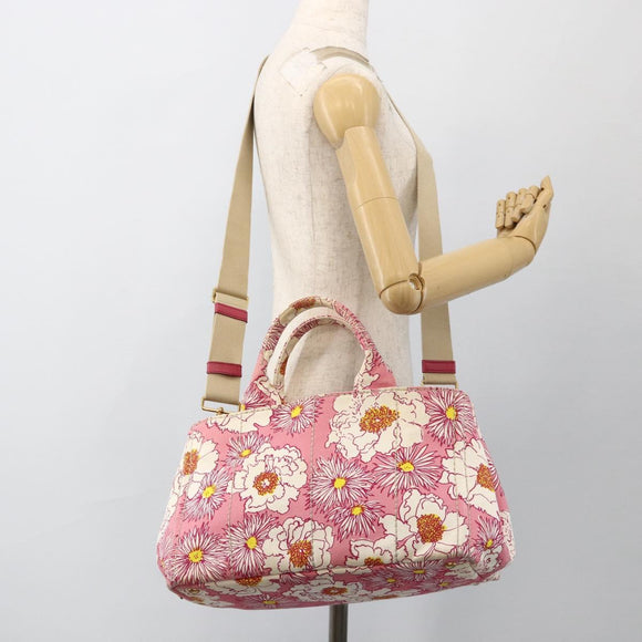 PRADA Canapa M Hand Bag Canvas 2way Pink Gold Auth gh1965