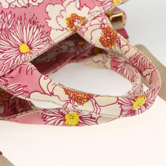 PRADA Canapa M Hand Bag Canvas 2way Pink Gold Auth gh1965