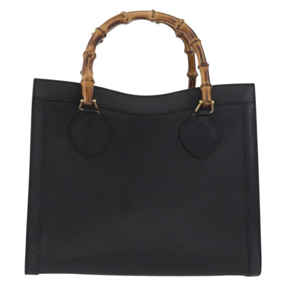 GUCCI Bamboo Tote Bag Leather Black Gold 002 1186 0260 Auth gh1967