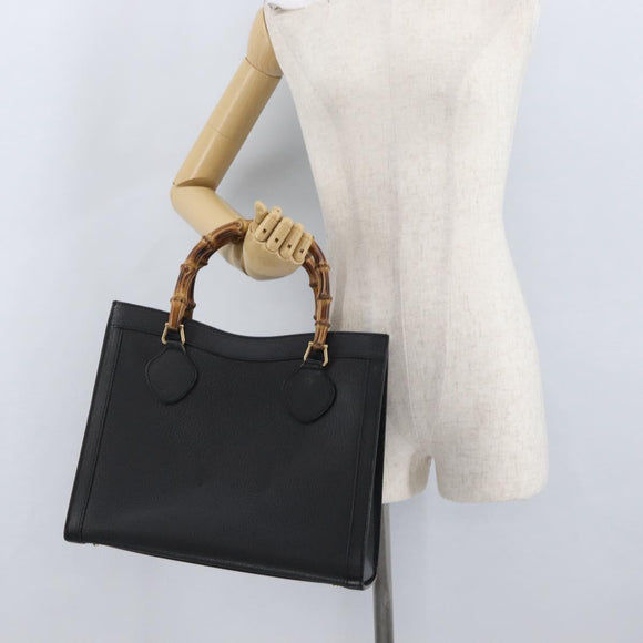 GUCCI Bamboo Tote Bag Leather Black Gold 002 1186 0260 Auth gh1967