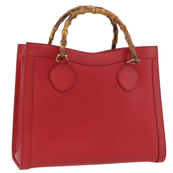 GUCCI Bamboo Hand Bag Leather Red Gold 002 0260 Auth gh1968