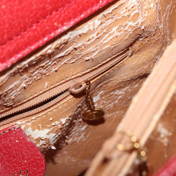 GUCCI Bamboo Hand Bag Leather Red Gold 002 0260 Auth gh1968