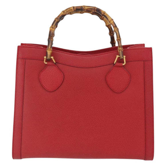 GUCCI Bamboo Hand Bag Leather Red Gold 002 0260 Auth gh1968