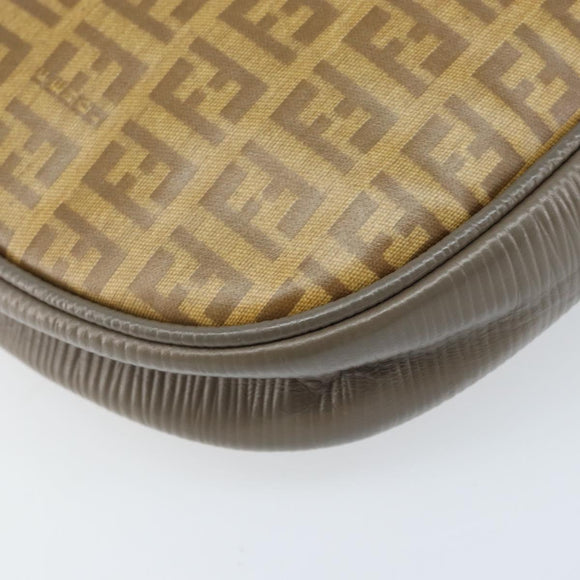 FENDI Zucchino Canvas Schultertasche PVC Beige Silber Auth gh1969