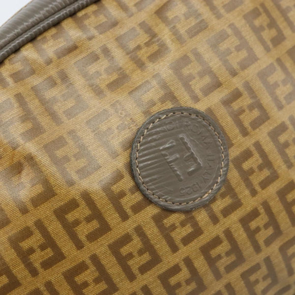 FENDI Zucchino Canvas Schultertasche PVC Beige Silber Auth gh1969