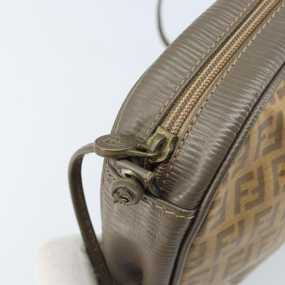 FENDI Zucchino Canvas Schultertasche PVC Beige Silber Auth gh1969