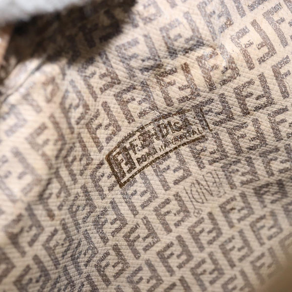 FENDI Zucchino Canvas Schultertasche PVC Beige Silber Auth gh1969