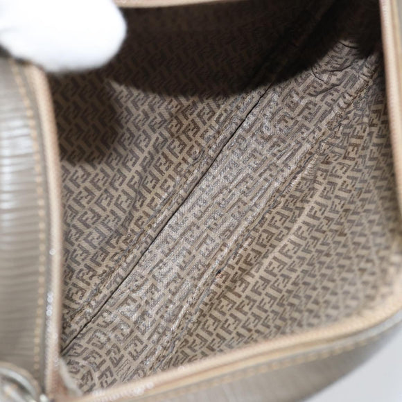 FENDI Zucchino Canvas Schultertasche PVC Beige Silber Auth gh1969
