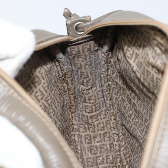 FENDI Zucchino Canvas Schultertasche PVC Beige Silber Auth gh1969