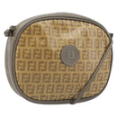 FENDI Zucchino Canvas Schultertasche PVC Beige Silber Auth gh1969-1