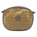 FENDI Zucchino Canvas Schultertasche PVC Beige Silber Auth gh1969-13