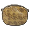 FENDI Zucchino Canvas Schultertasche PVC Beige Silber Auth gh1969-2