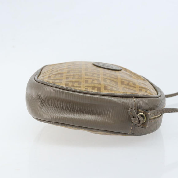 FENDI Zucchino Canvas Schultertasche PVC Beige Silber Auth gh1969