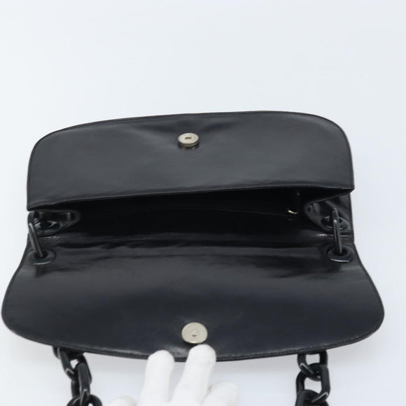 PRADA Chain Shoulder Bag Leather Black Silver Auth gh1971